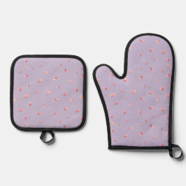 Lilac Mint Japanese Pink Tulip Floral Pattern Ovenwant & Pannenlap Set