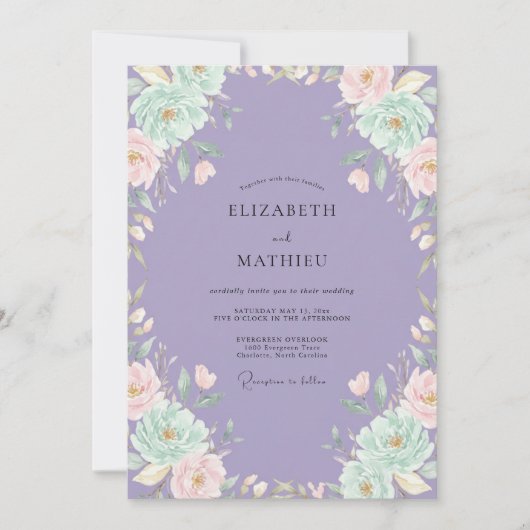 Lilac Mint Ranunculus Sage Bruiloft Kaart (Voorkant)