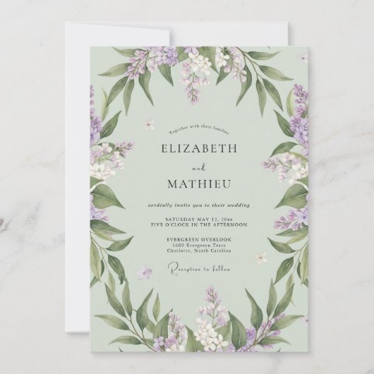 Lilac Mint Wijnstok Bruiloft Kaart (Voorkant)