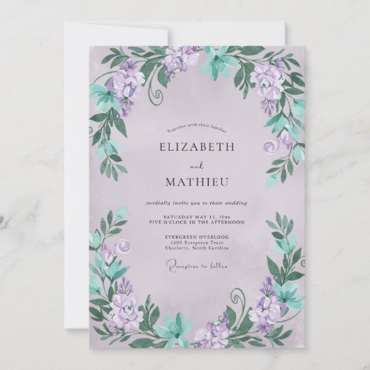 Lilac Mint Wisteria Bruiloft Kaart (Voorkant)