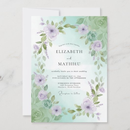 Lilac Mintblad Bruiloft Kaart (Voorkant)