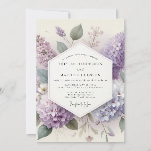Lilac Misty Blossom Bruiloft Kaart (Voorkant)