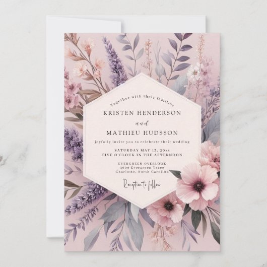 Lilac Misty Flora Bruiloft Kaart (Voorkant)