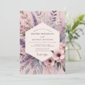 Lilac Misty Flora Bruiloft Kaart (Staand voorkant)