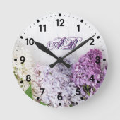 Lilac Monogram Wall Clock | Personalized Floral  Ronde Klok (Voorkant)