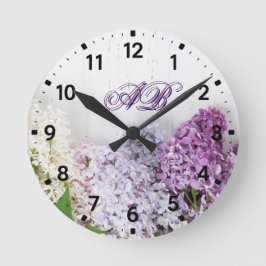 Lilac Monogram Wall Clock | Personalized Floral  Ronde Klok