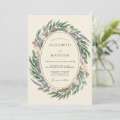 Lilac Olijf Loof Eucalyptus Bruiloft Kaart (Staand voorkant)