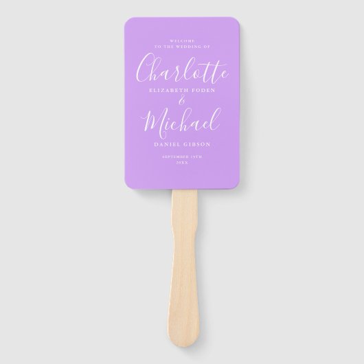 Lilac Orchidee Lavendel Script Trouwprogramma Handwaaier (Voorkant)