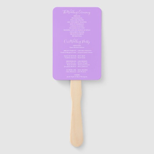 Lilac Orchidee Lavendel Script Trouwprogramma Handwaaier (Achterkant)
