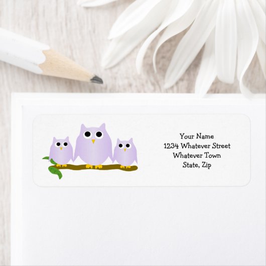 Lilac Owls Design Return Address Etiket (Insitu)