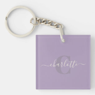 Lilac Paars Gepersonaliseerd Script Monogram Naa Sleutelhanger