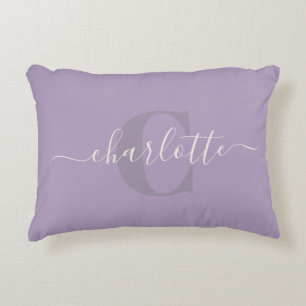 Lilac Paars Gepersonaliseerde Script Monogram Na Accent Kussen