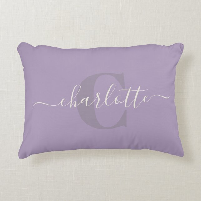 Lilac Paars | Gepersonaliseerde Script Monogram Na Accent Kussen (Voorkant)