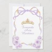 Lilac Paarse Bloem Boog Gouden Lint Mis Quince Kaart (Achterkant)