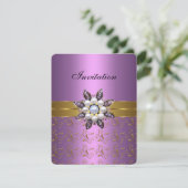 Lilac Paarse Goud Invite Jewel Bloem Elegante Klas Kaart (Staand voorkant)