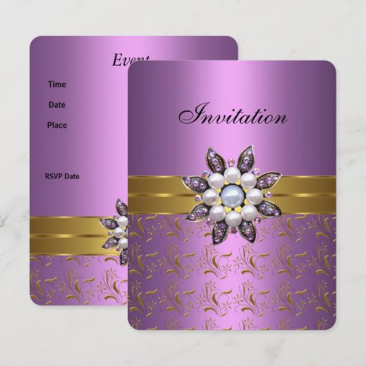 Lilac Paarse Goud Invite Jewel Bloem Elegante Klas Kaart (Voorkant / Achterkant)