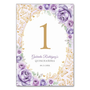Lilac Paarse Gouden Bloemige Quinceanera Kaart