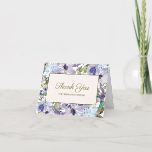 Lilac Paarse Stof Blauw Bloemige Verjaardag Bedankkaart