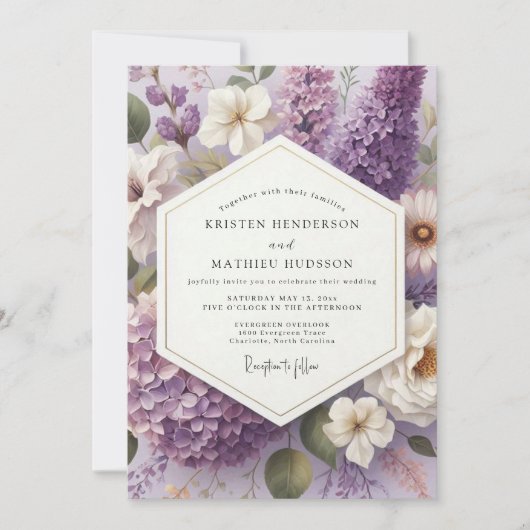 Lilac Painterly Blossom Wedding Kaart (Voorkant)