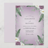Lilac Parel Witte Bladerige Bruiloft Kaart (Voorkant / Achterkant)