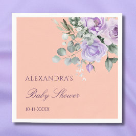 Lilac Peach Floral Baby Shower Servet