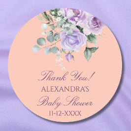 Lilac Peach Floral Baby Shower Thank You Ronde Sticker