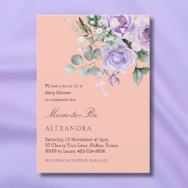 Lilac Peach Floral Peony Baby Shower Kaart