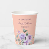 Lilac Peach Floral Peony Bridal Shower Papieren Bekers (Achterkant)