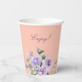 Lilac Peach Floral Peony Bridal Shower Papieren Bekers (Voorkant)