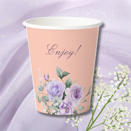 Lilac Peach Floral Peony Bridal Shower Papieren Bekers