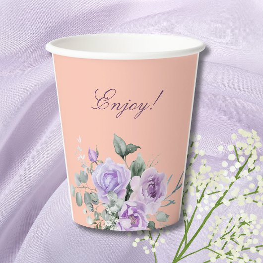 Lilac Peach Floral Peony Bridal Shower Papieren Bekers