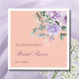 Lilac Peach Floral Peony Bridal Shower Servet