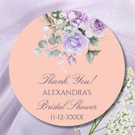 Lilac Peach Floral Peony Bridal Shower Thank You Ronde Sticker
