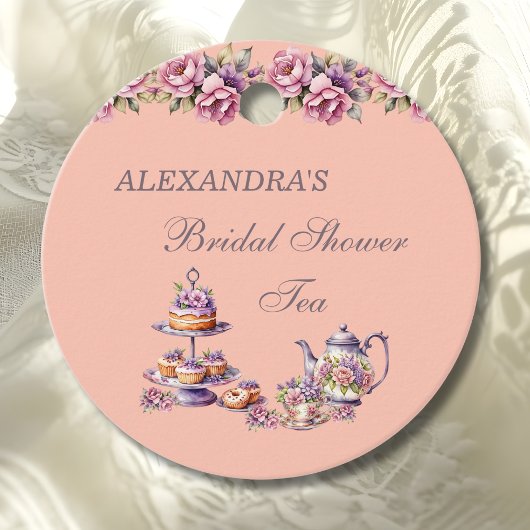 Lilac Peach Floral Tea Bridal Shower Thank You Bedankjes Labels