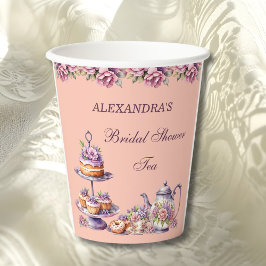 Lilac Peach Floral Tea Party Bridal Shower Papieren Bekers