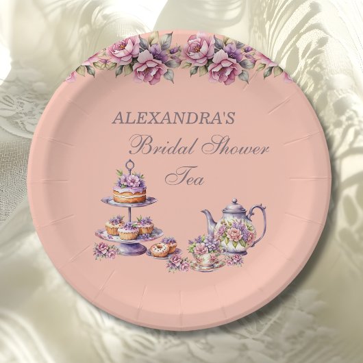 Lilac Peach Floral Tea Party Bridal Shower Papieren Bordje
