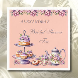 Lilac Peach Floral Tea Party Bridal Shower Servet