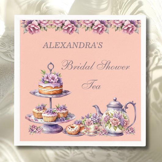 Lilac Peach Floral Tea Party Bridal Shower Servet