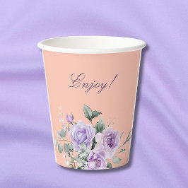Lilac Peach Peony Floral Baby Shower Papieren Bekers