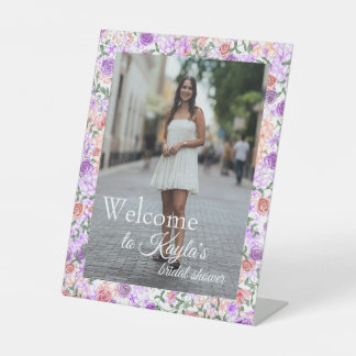 Lilac Peach Rose Border Bridal Shower Welcome Sign Reclamebord Met Voetstuk