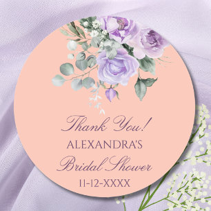 Lilac Perzik Bloem Pioen Bruiloft Feest Bedankt Ronde Sticker