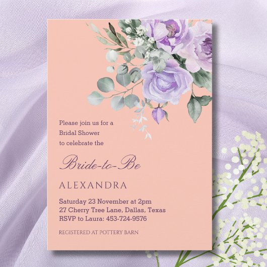 Lilac Perzik Bloemige Pioen Bruidsdouche Kaart