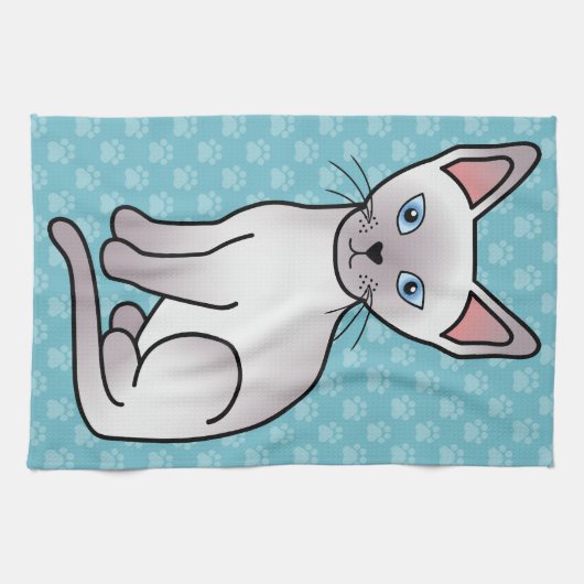 Lilac Point Siamese Fok Kat Cartoon Tekening Theedoek (Horizontaal)