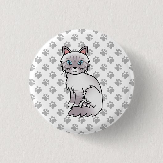 Lilac Point Tabby Birman / Ragdoll Mooie Kat & Poo Ronde Button 3,2 Cm (Voorkant)
