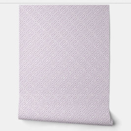 Lilac Purple and White Greek Key Pattern Behang