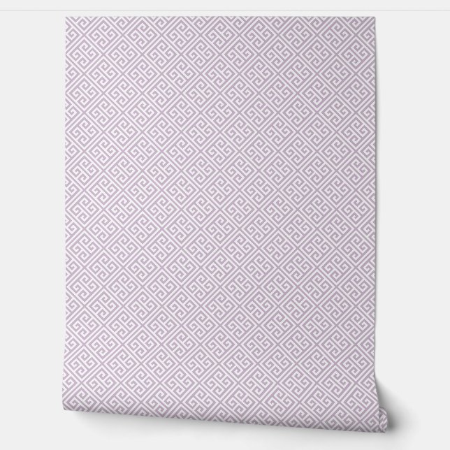 Lilac Purple and White Greek Key Pattern Behang (Afrollen)