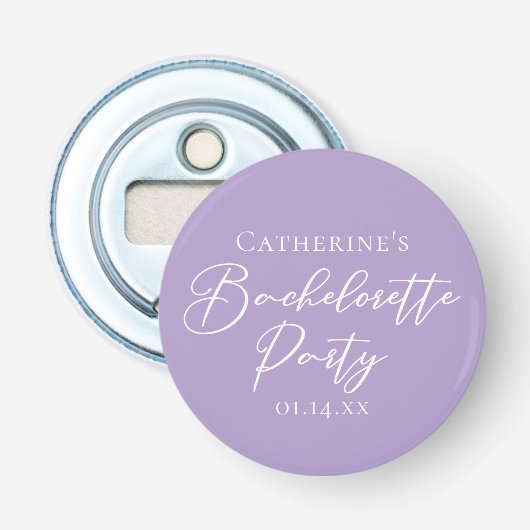 Lilac Purple Bachelorette Party Personalized Button Flesopener (Voorkant)