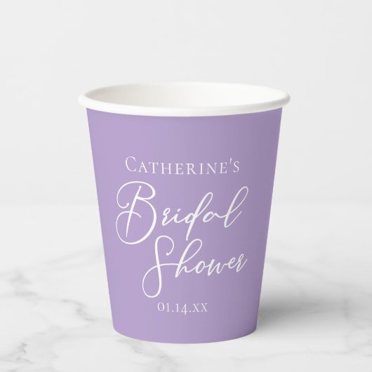 Lilac Purple Bridal Shower Party Personalized Papieren Bekers (Voorkant)