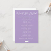 Lilac Purple Downloadable Bridal Shower Guess Game Kaart (Voorkant / Achterkant in situ)