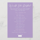Lilac Purple Downloadable Bridal Shower Guess Game Kaart (Voorkant)